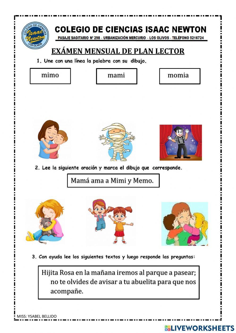 Examen Mensual de Plan Lector