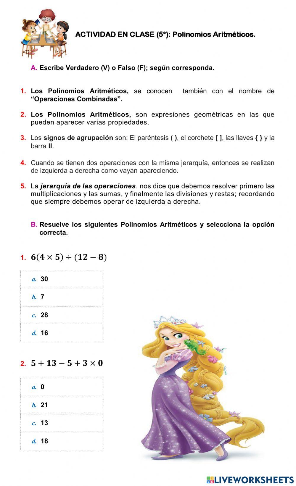 MATEMÁTICAS. Polinomios Aritméticos 5°.