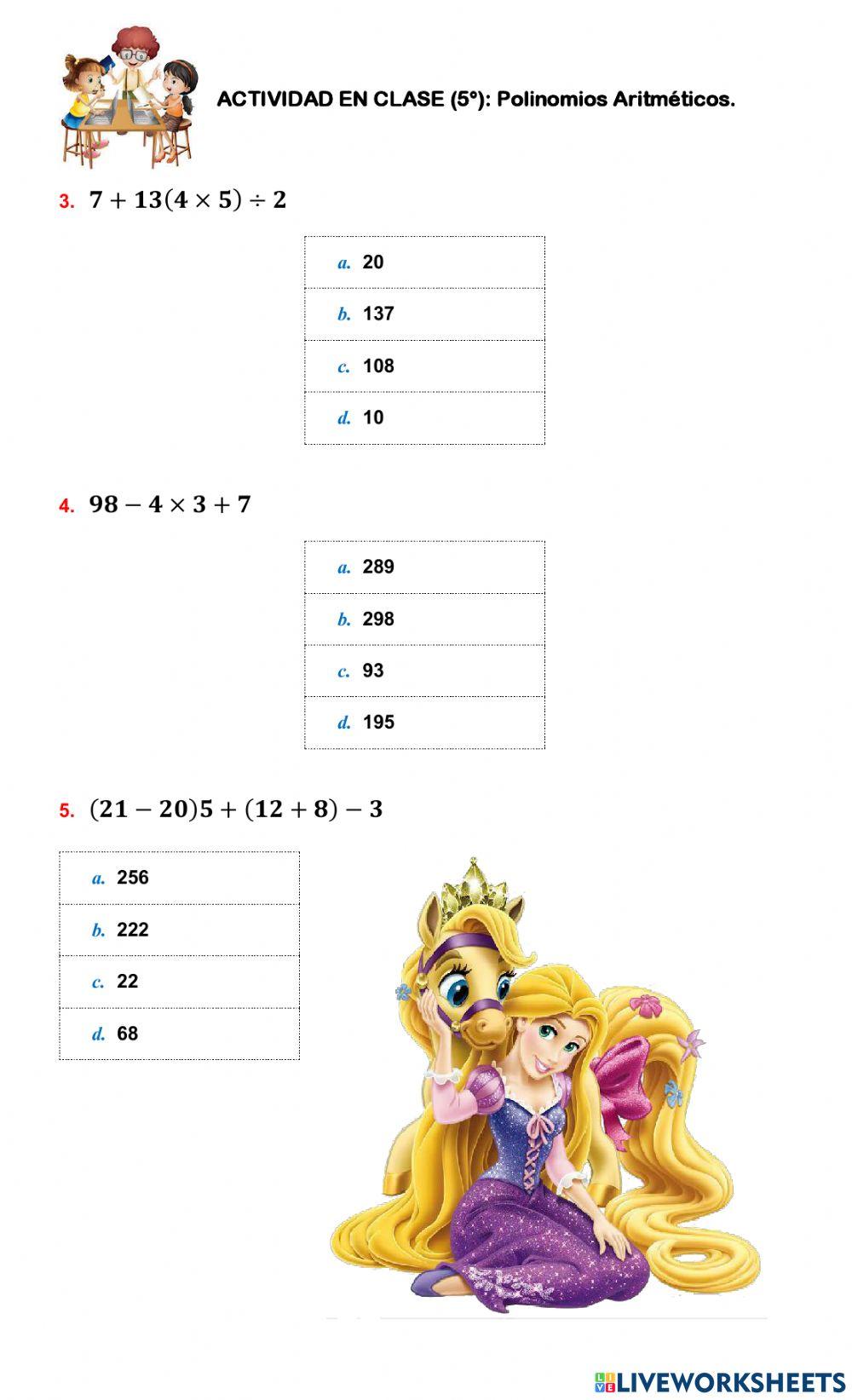 MATEMÁTICAS. Polinomios Aritméticos 5°.