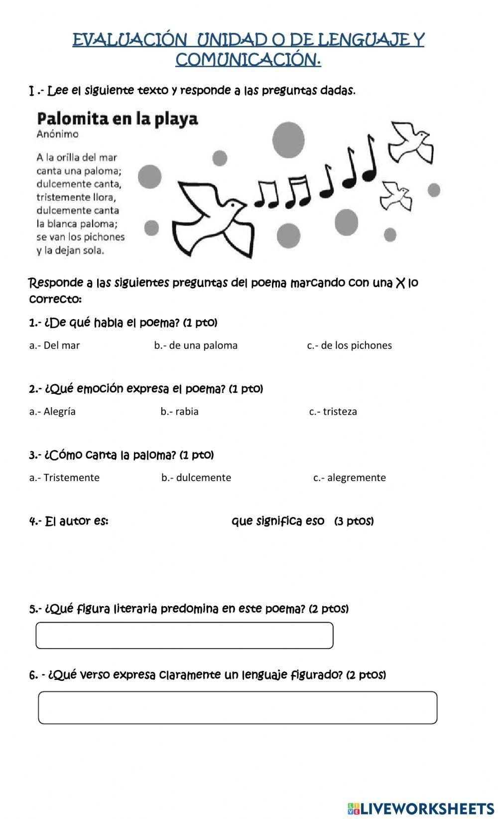 Evaluación de -Unidad 0- Lenguaje y comunicación.