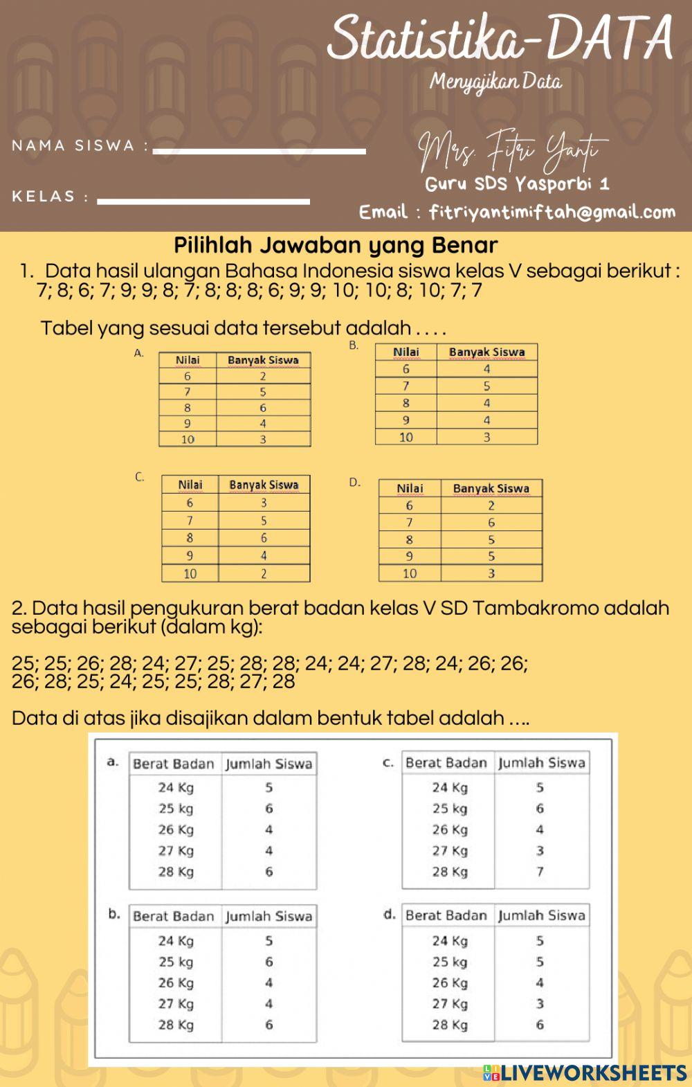 Statistika - Menyajikan Data Statistika - Menyajikan Data