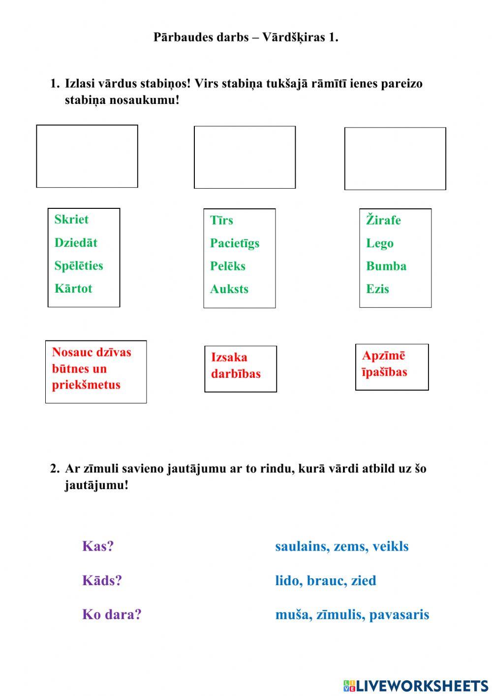 Ievads tēmā Vārdšķiras