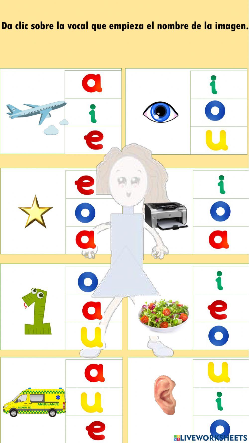 Da clic sobre la vocal que empieza el nombre de la imagen.