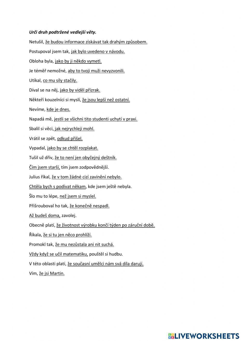 Druhy vedlejších vět