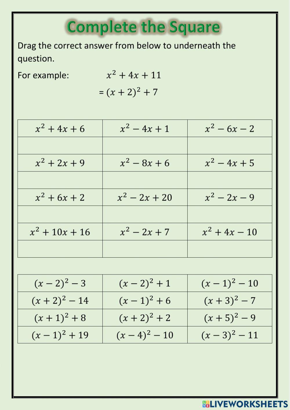 National 5 - Complete the Square