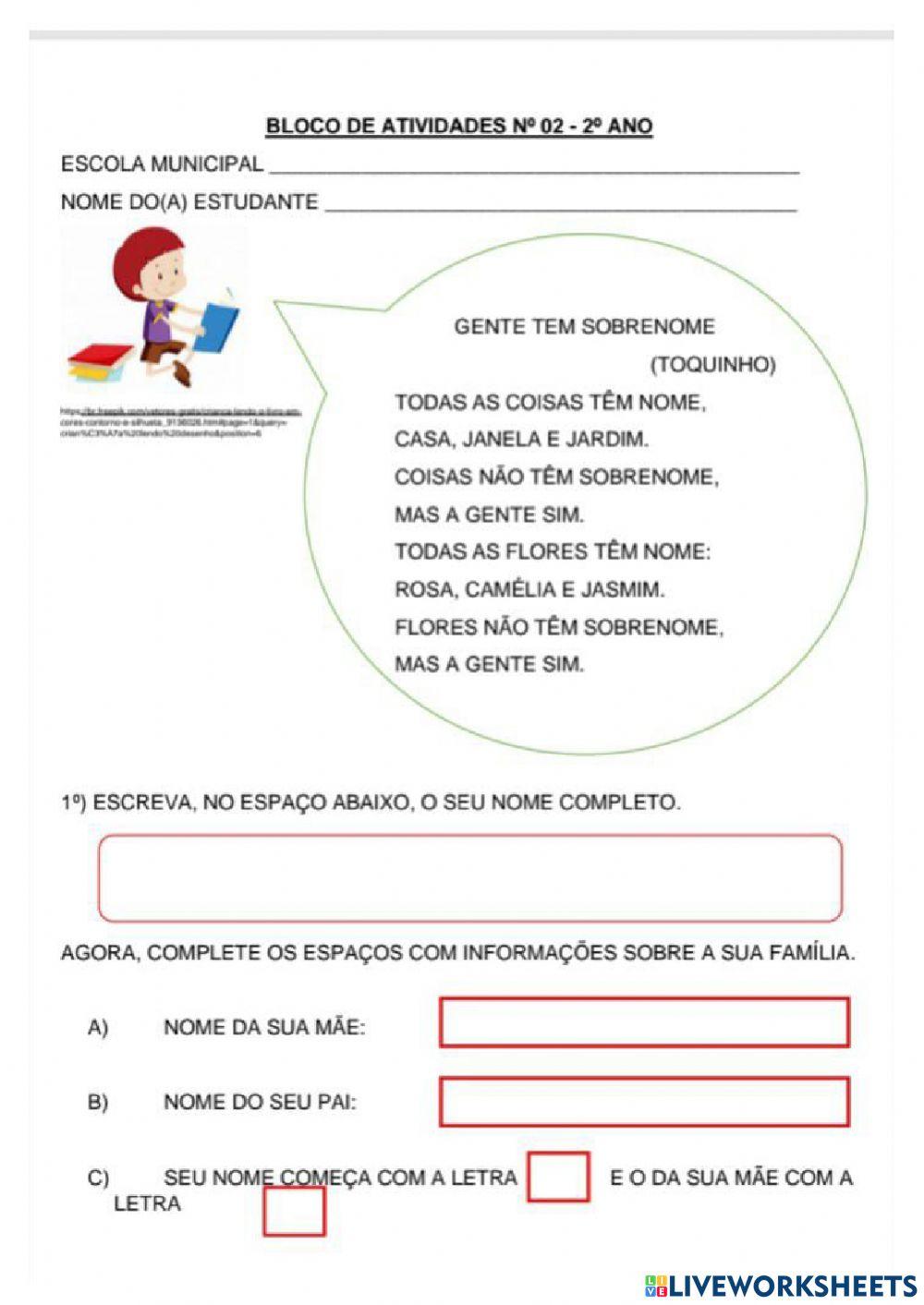 Prefeitura do recife -secretaria de educação -bloco de ativida de 02 - 2 º ano