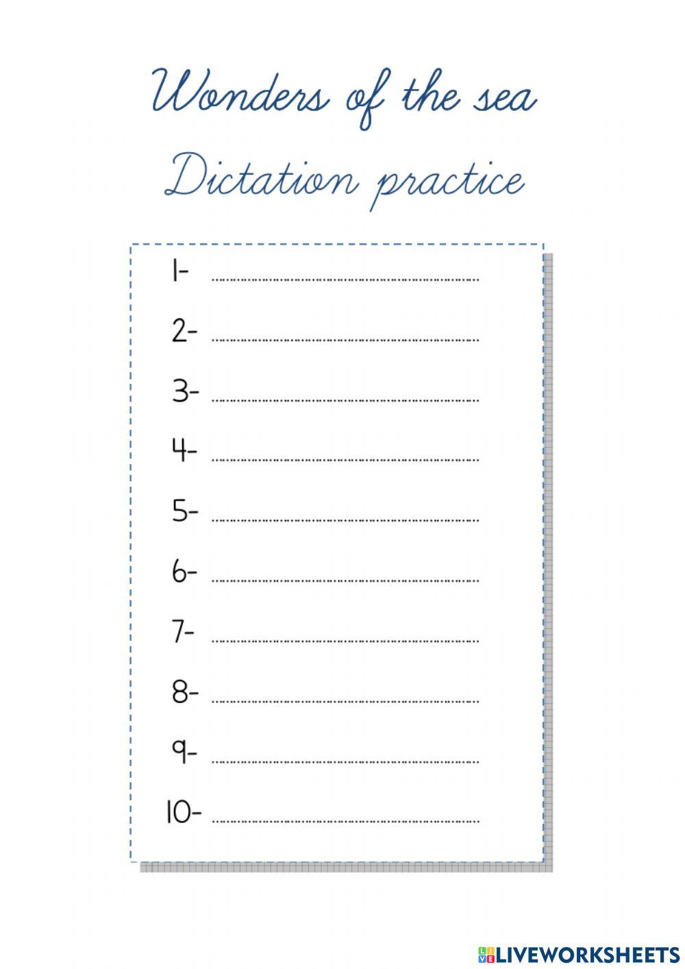 Wonders of the sea: dictation practice