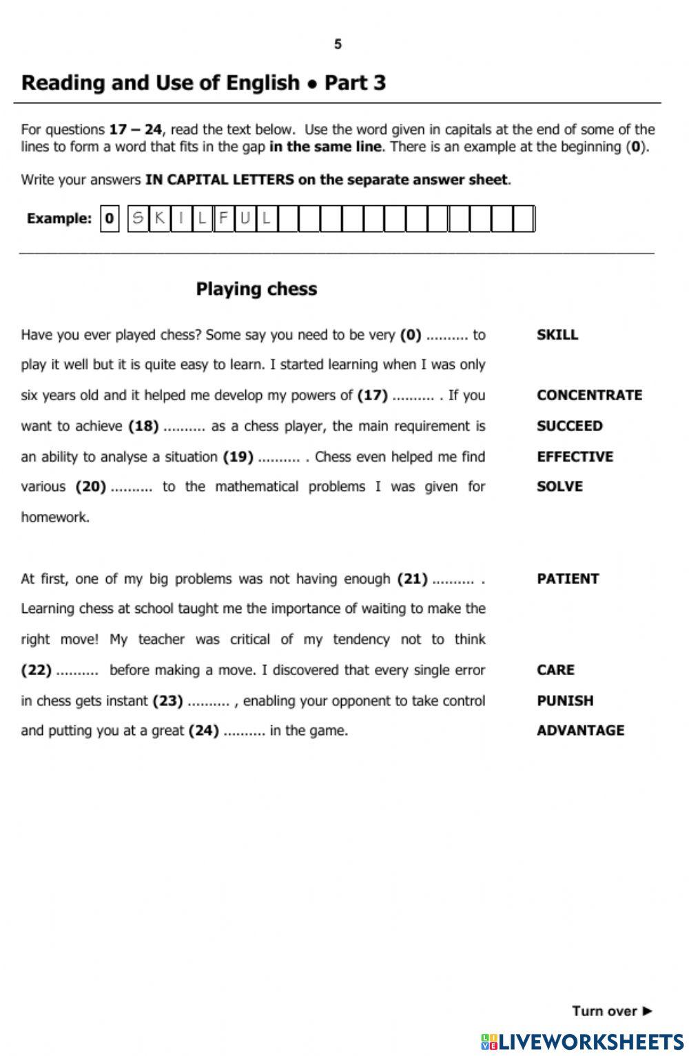 FCE Reading and Use of English parts 1-5