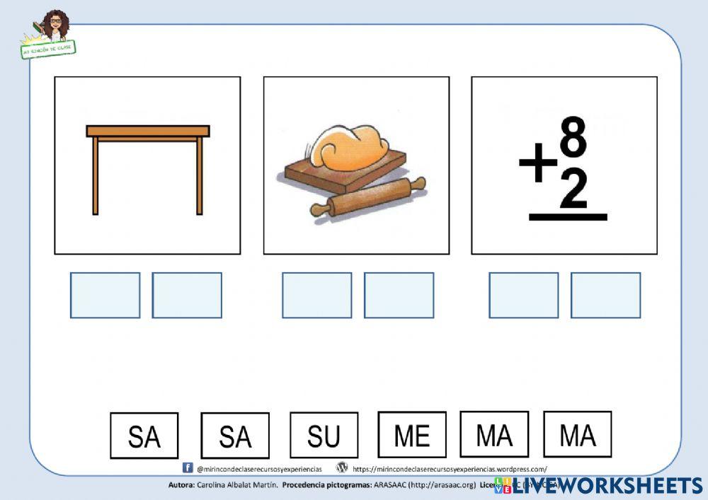 Letra s: mesa, masa, suma