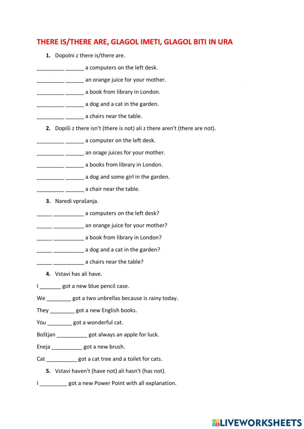 There is-there are, glagol imeti, glagol biti in ura