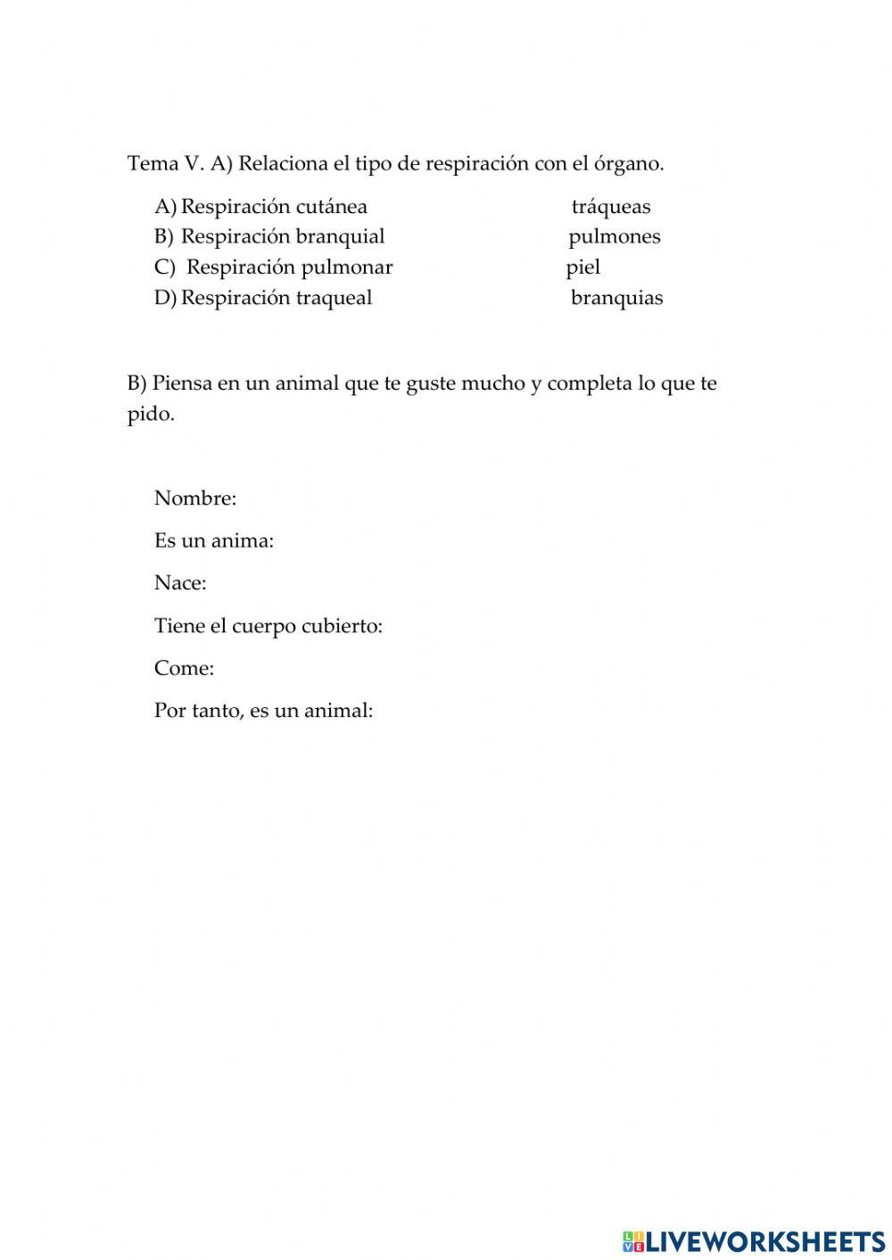 Examen de 2do grado Naturales