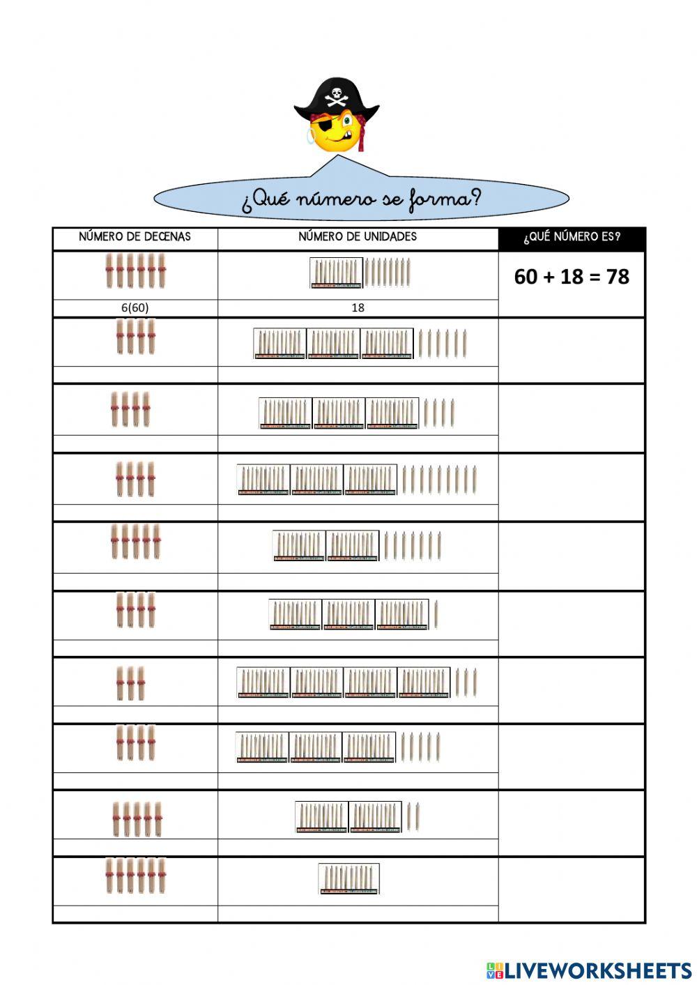 Numeración abn 1º primaria ficha 74
