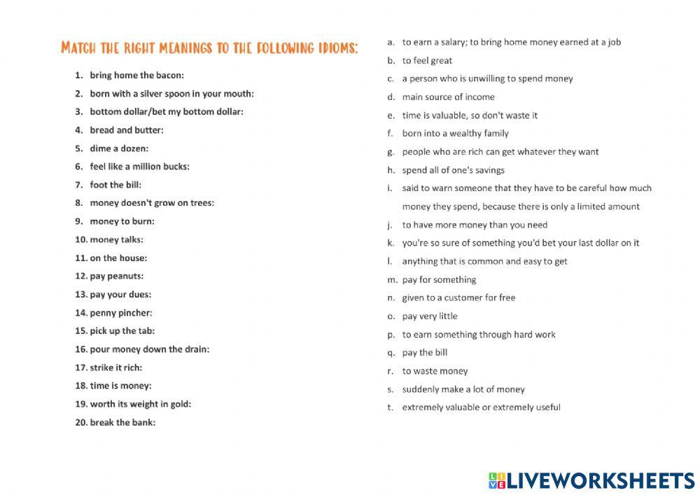 Money idioms: meanings