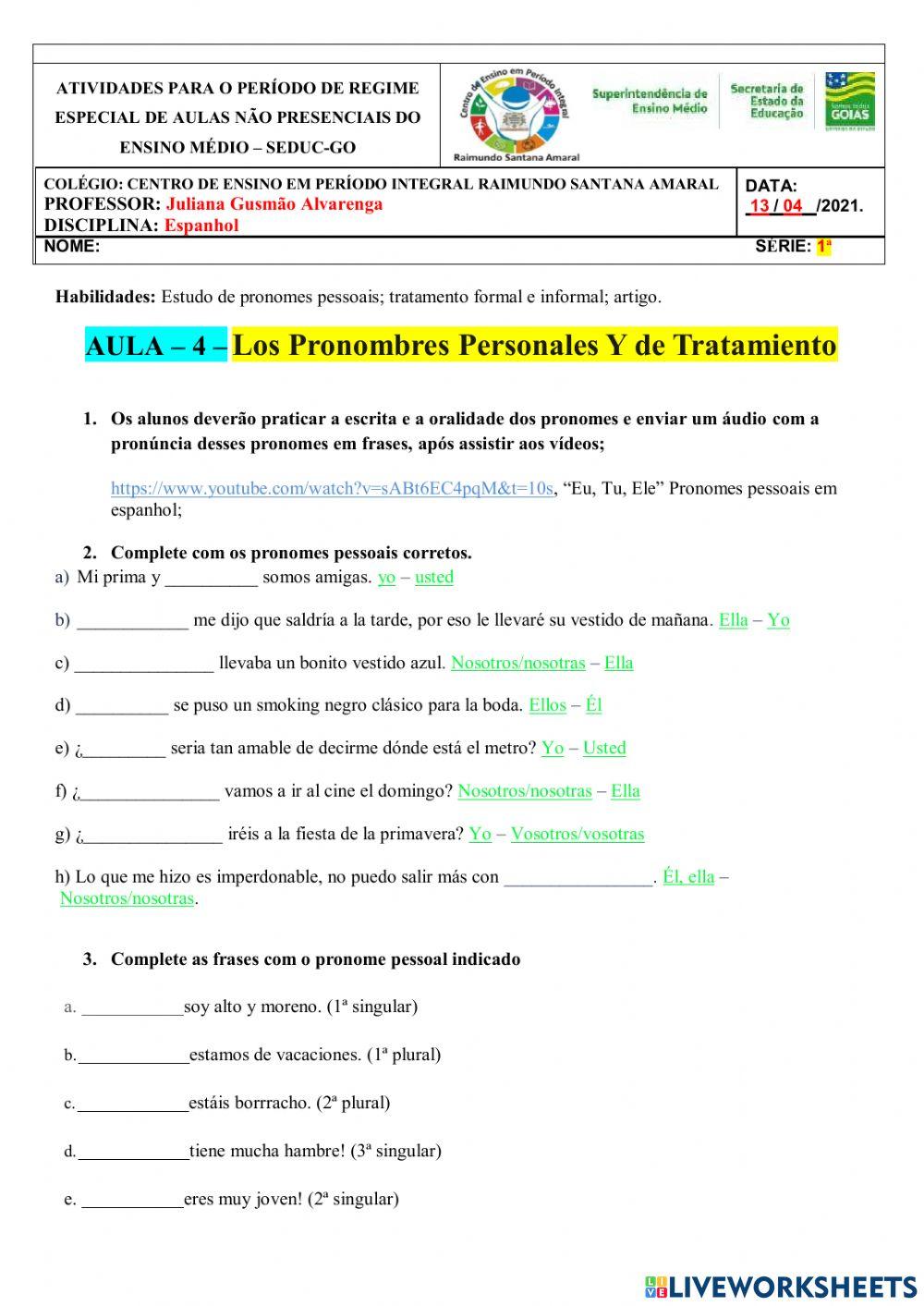 Pronomes pessoais em espanhol (pronombres personales) - Toda Matéria