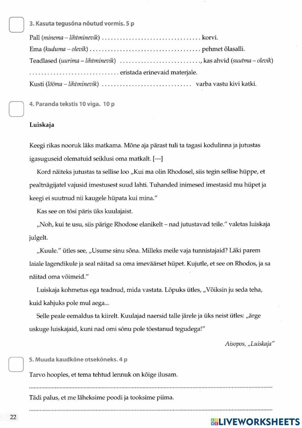 Eesti keele kontrolltöö nr 5