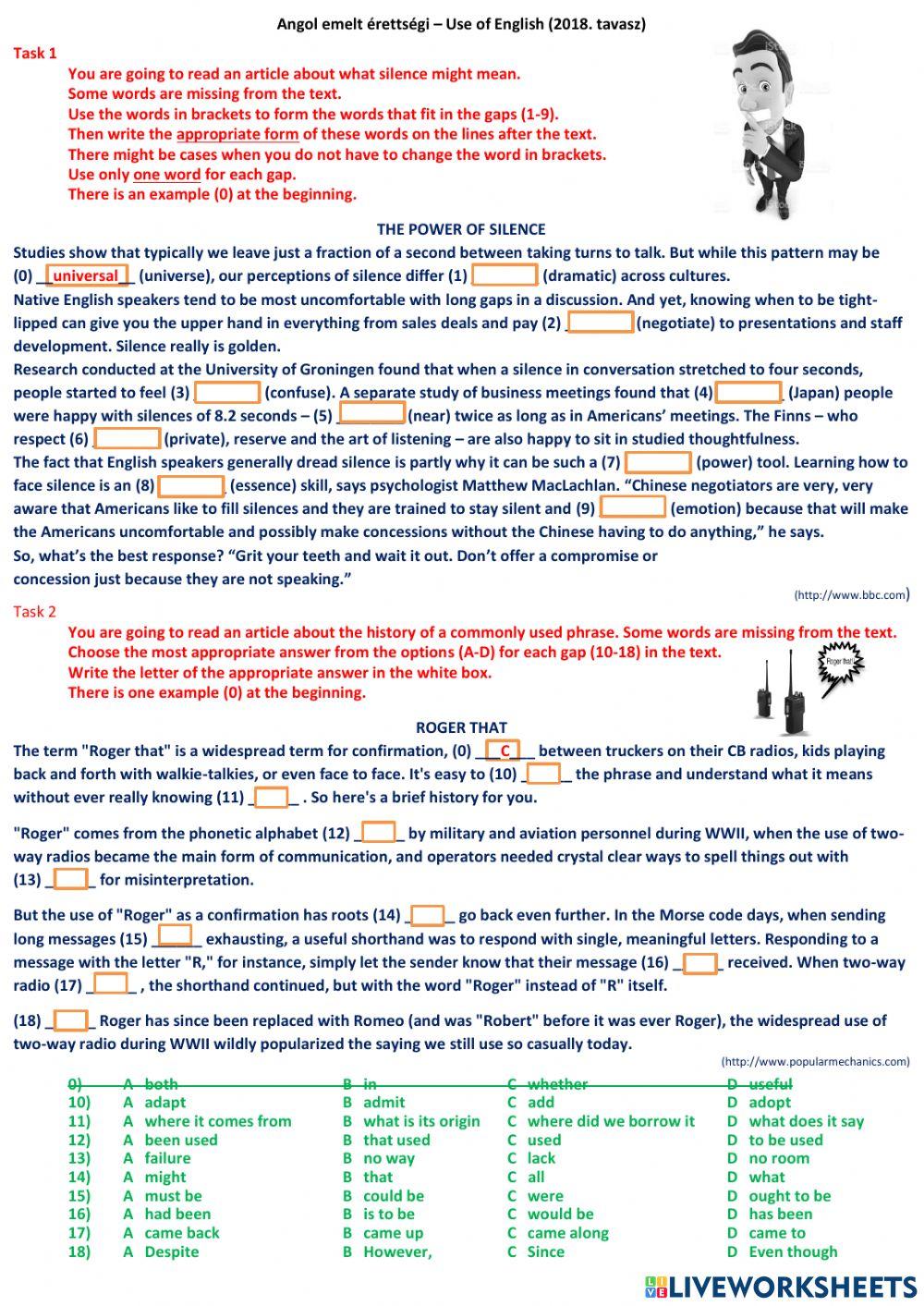 2018 tavasz emelt angol érettségi Use of English - It is legal!!!