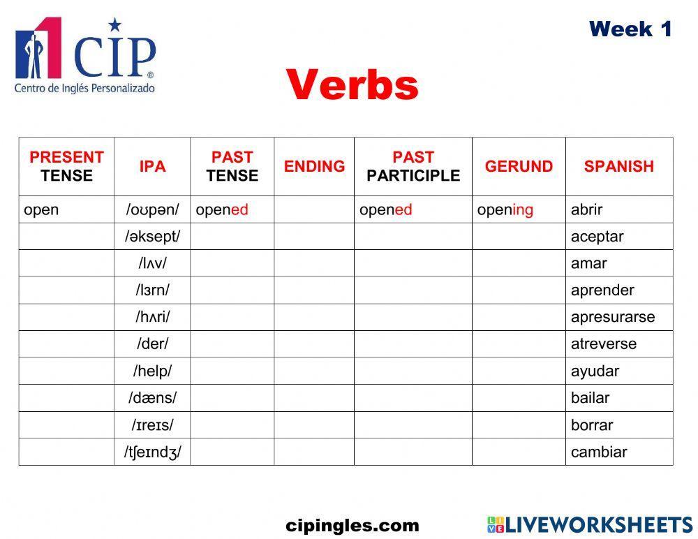 Verbs and Useful Expressions Week 1