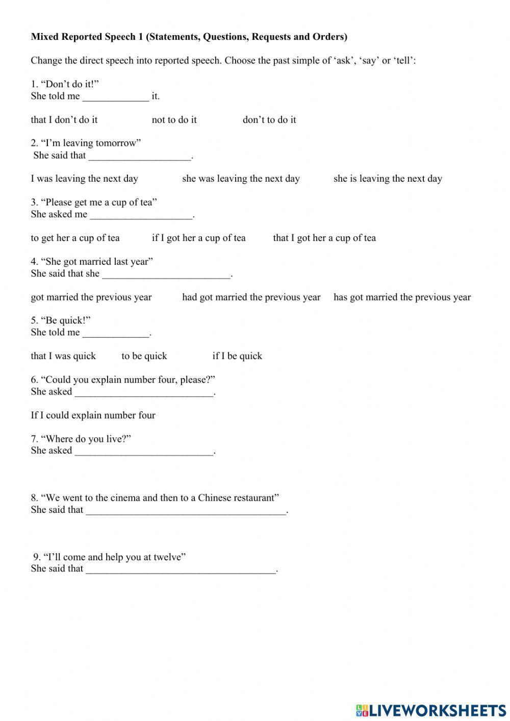 Reported speech mixed