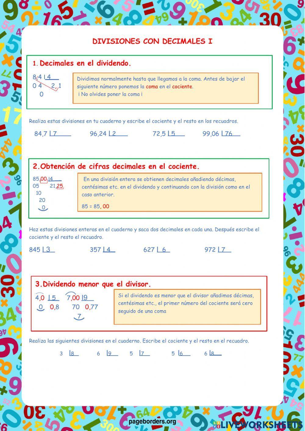 Divisiones con decimales I Divisiones con decimales I