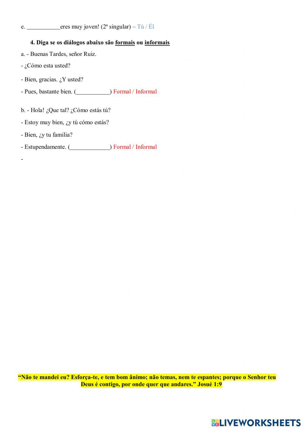 Atividade - Pronombre Personale