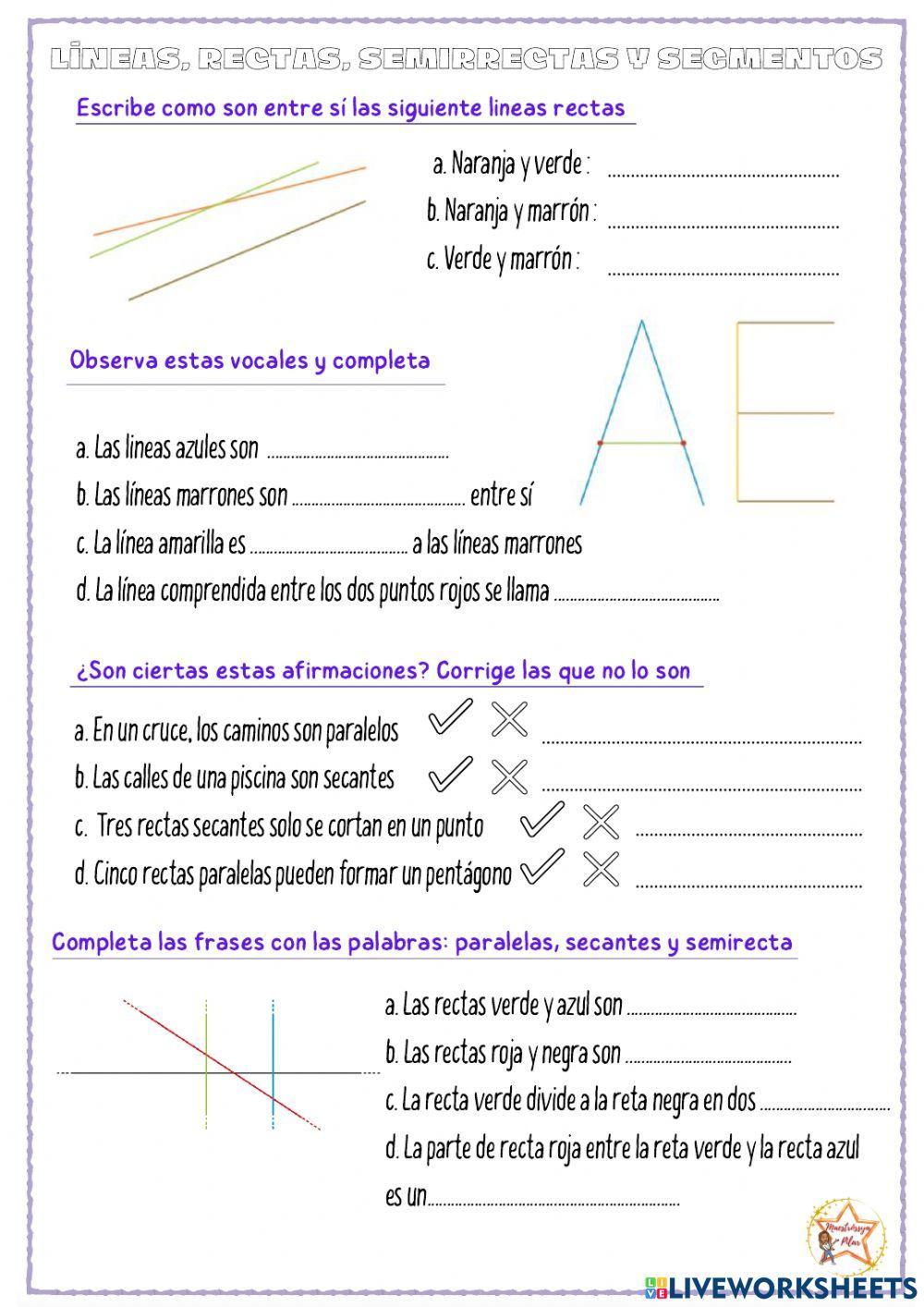 Líneas, rectas, semirrectas y segmentos