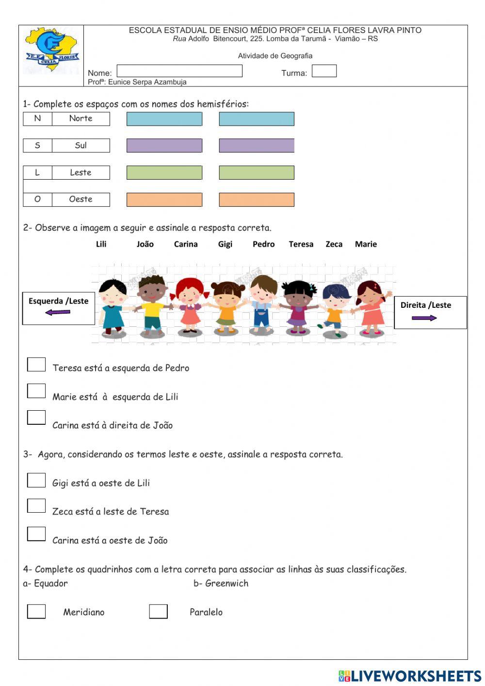 Atividade Hemiisférios da Terra