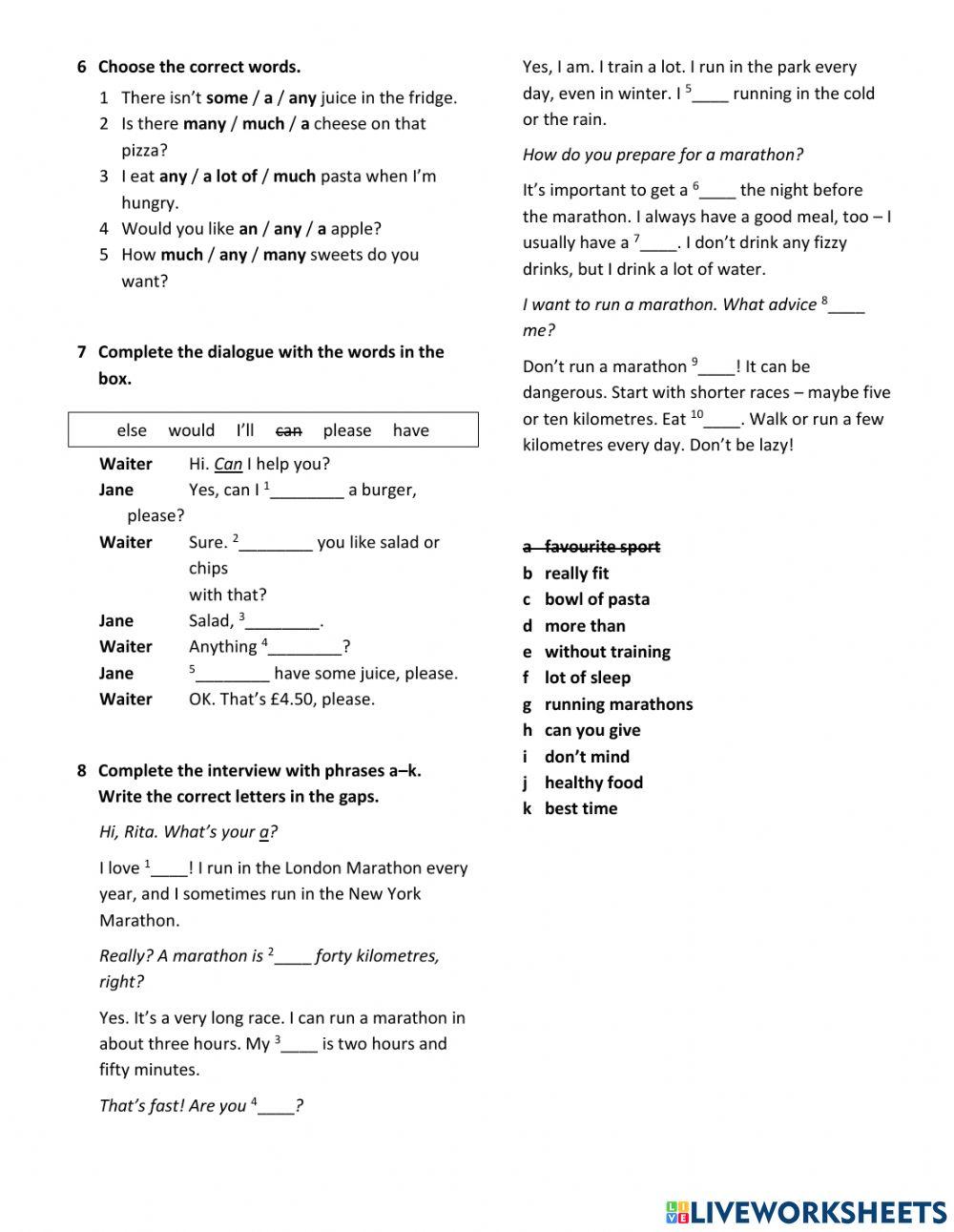 Grade 5. Food. Health. Cafe. Quantifiers.