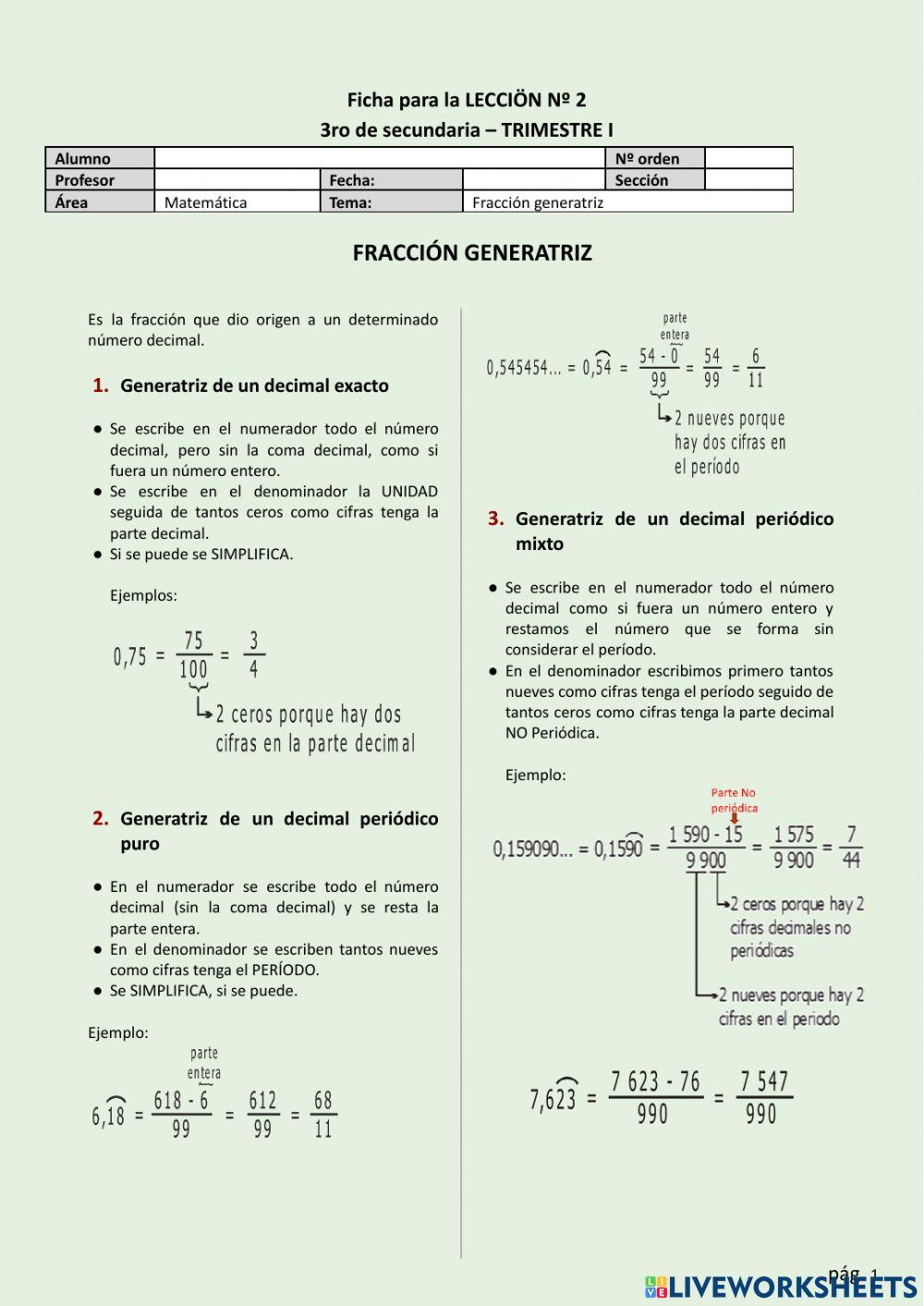 FICHA N°2 - Fracción generatriz