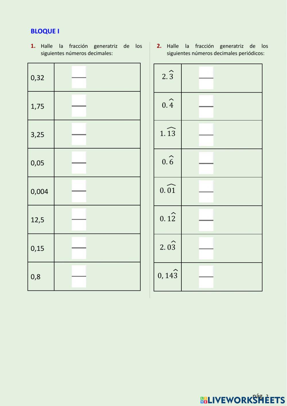 FICHA N°2 - Fracción generatriz