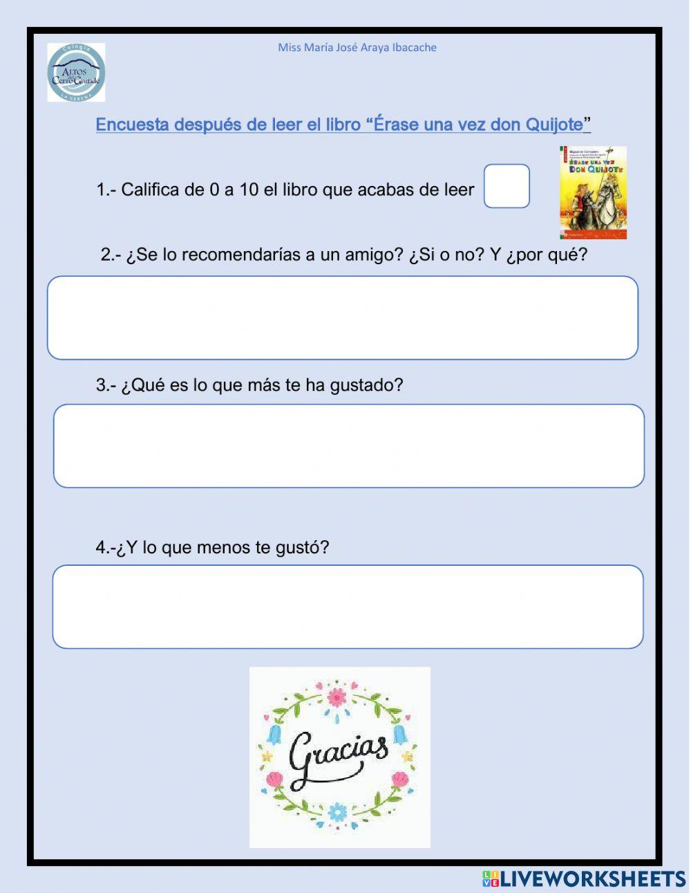 Encuesta del libro ÉRASE UNA VEZ DON QUIJOTE