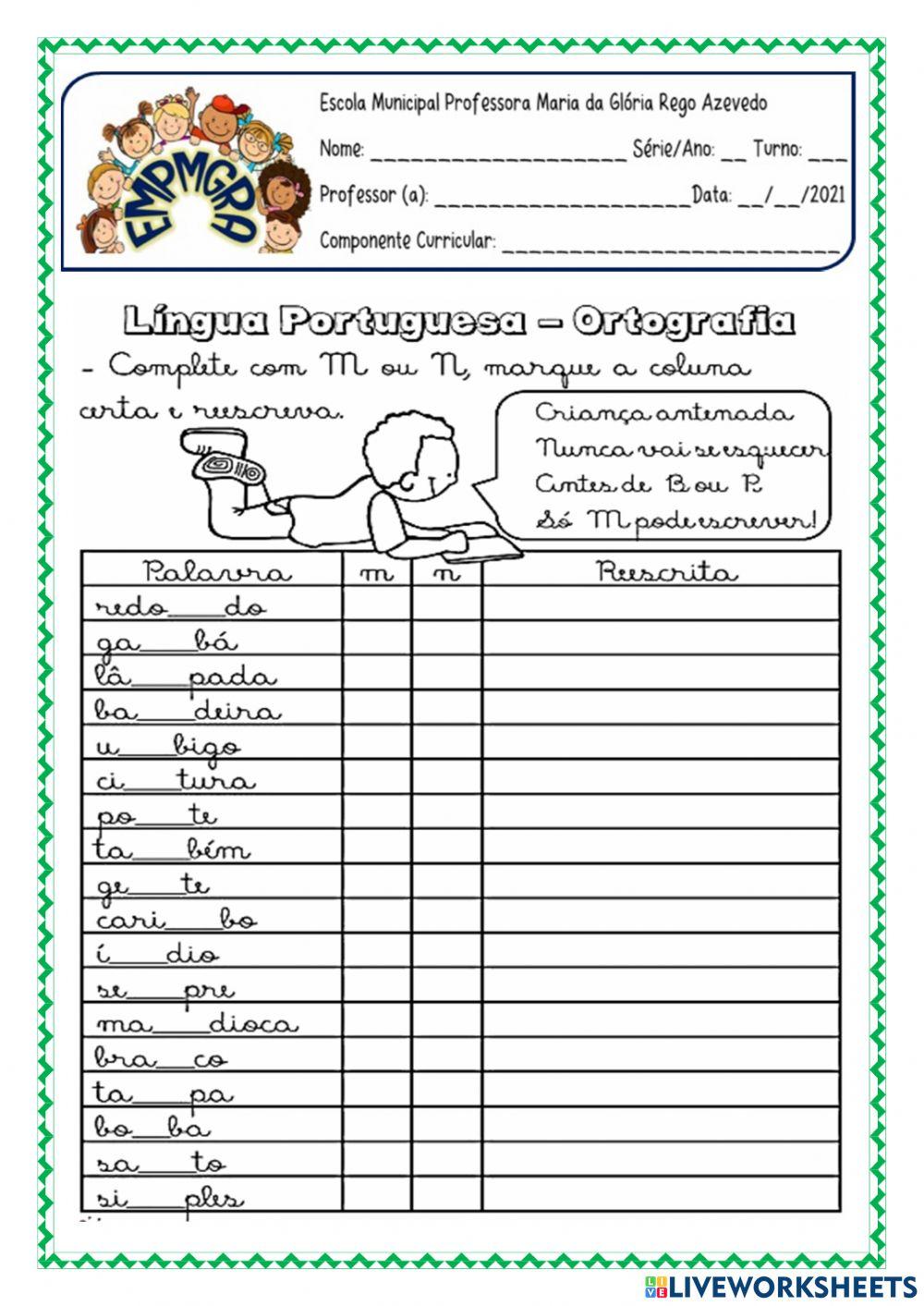 Atividade de Ortografia e Interpretação