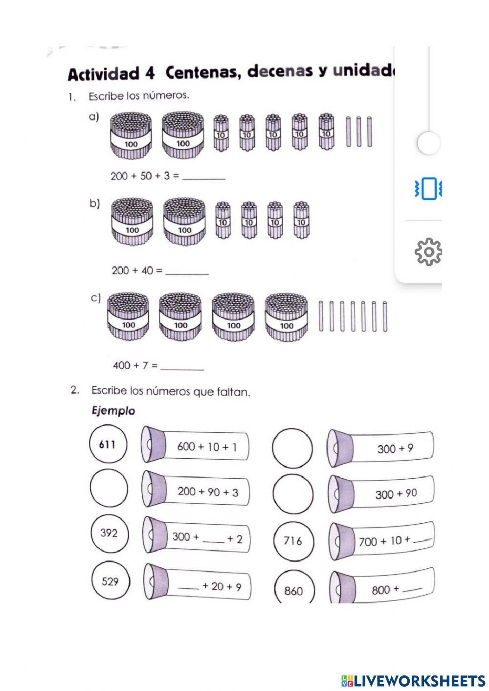 Centenas, decenas y unidades.