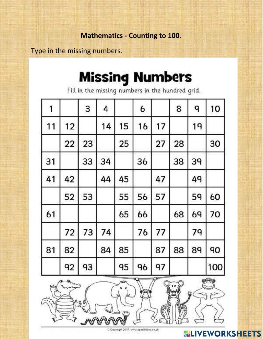 Counting to 100 1237 Kamini41 Live Worksheets
