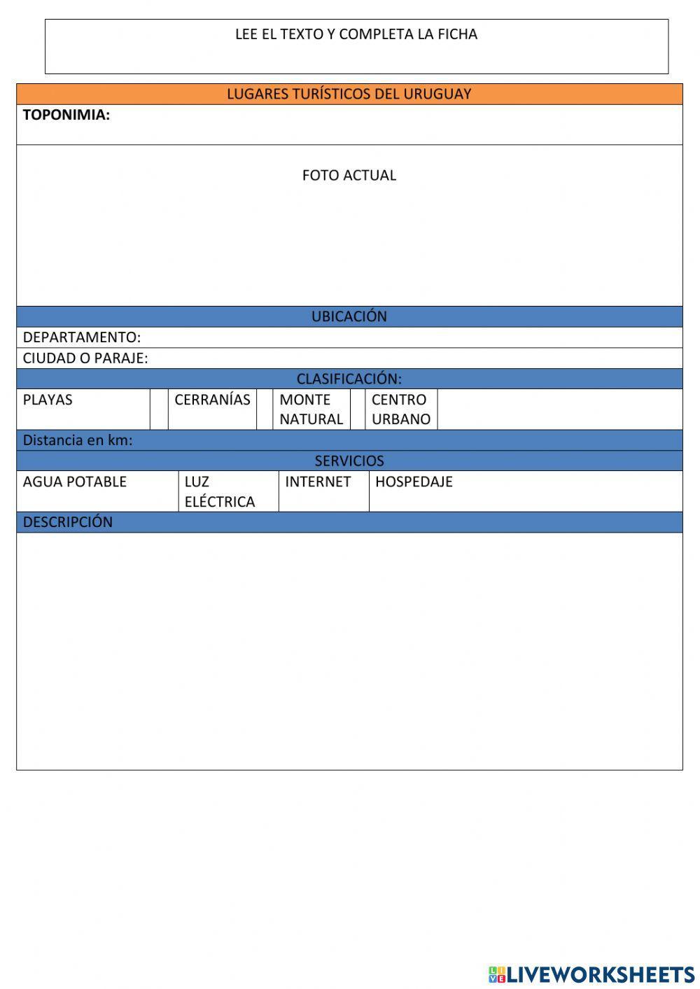 Ficha lugares turisticos