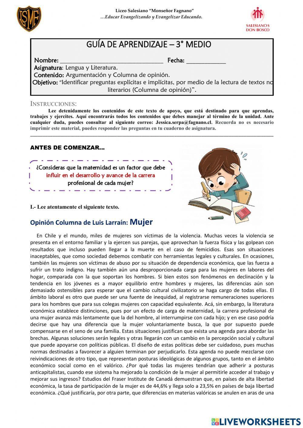 Guía de aprendizaje - Columna de opinión  PD.