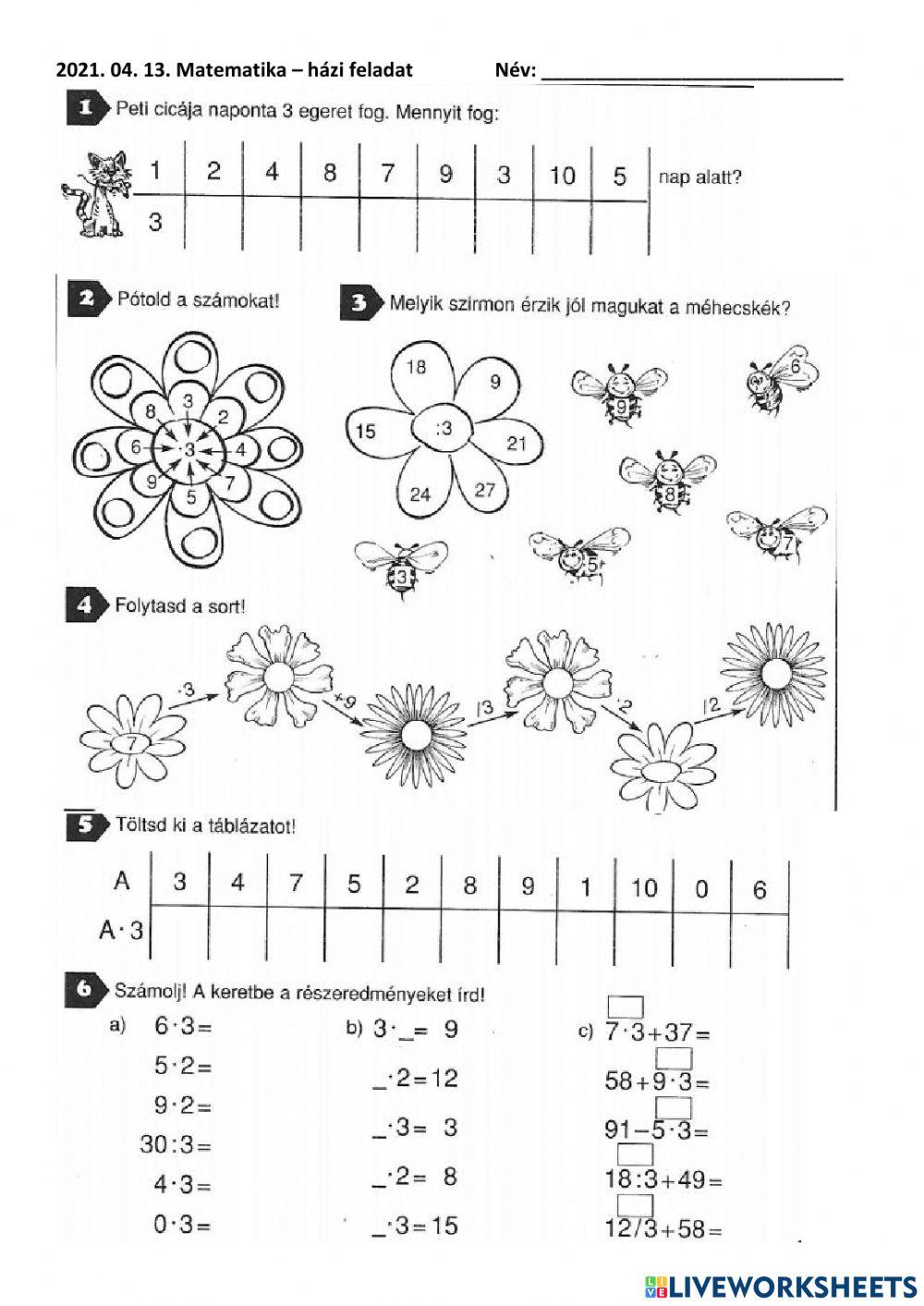 3-as szorzó- és bennfoglalótábla gyakorlása