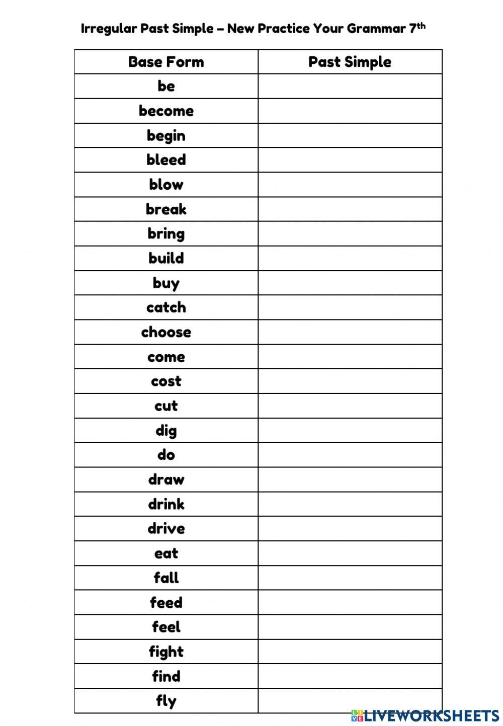 Past Simple Irregular Verbs