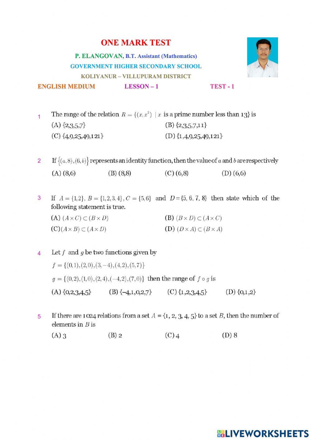 Class 10 Maths English Medium Lesson1 Test1