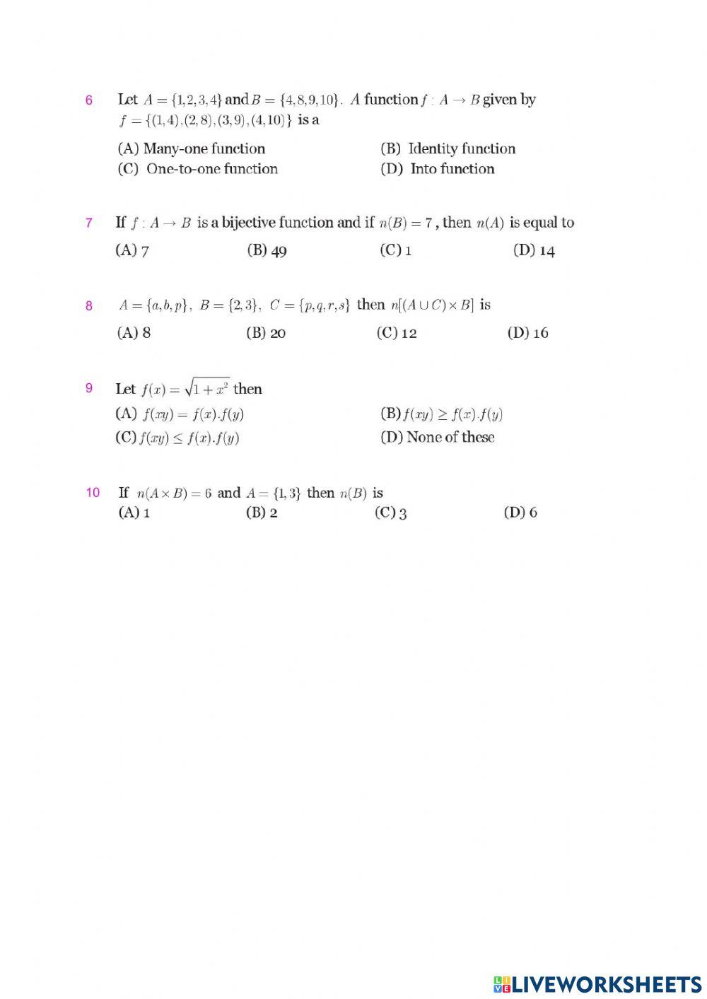 Class 10 Maths English Medium Lesson1 Test1