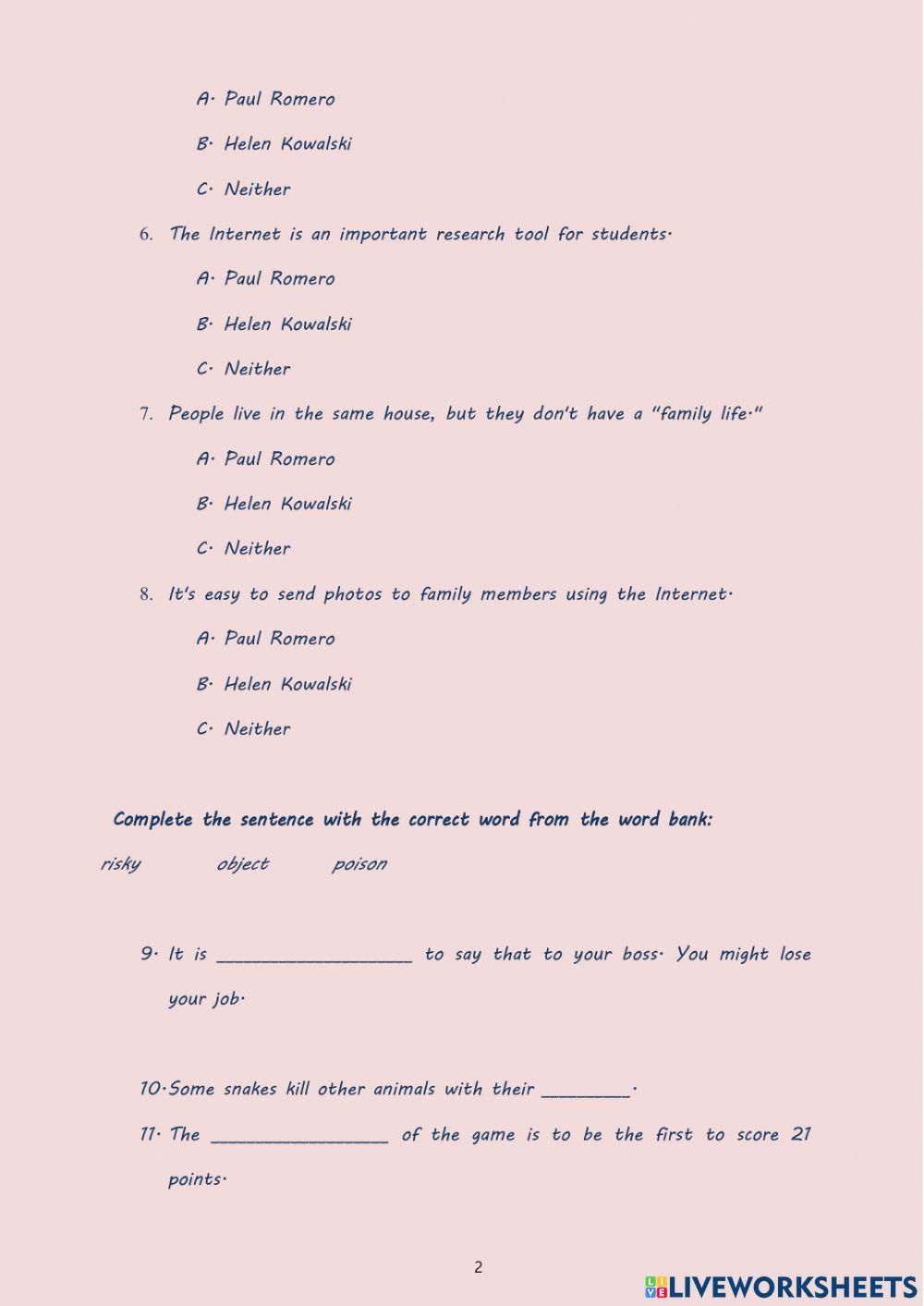 Qs 2 ls unit 1 - 4 worksheet | Live Worksheets
