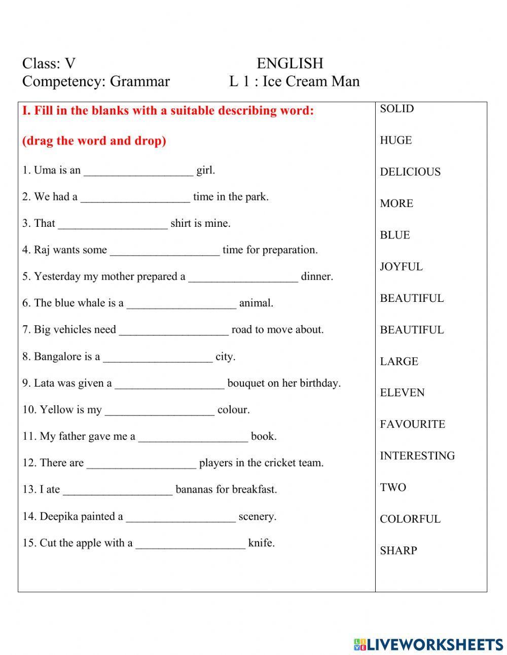 Adjectives online exercise for GRADE-5 | Live Worksheets adjectives-online-exercise-for-grade-5-live-worksheets