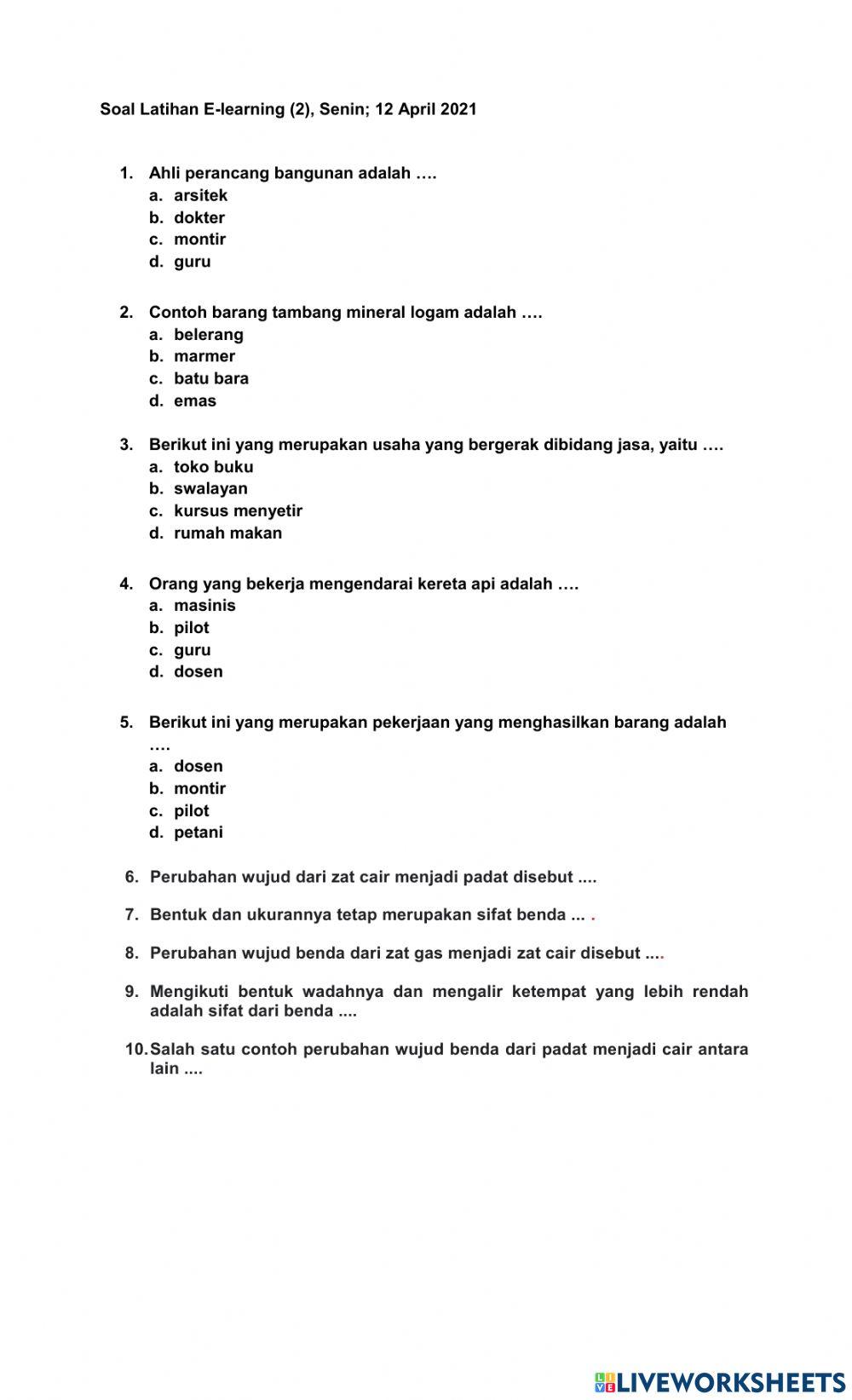 Latihan soal Tematik