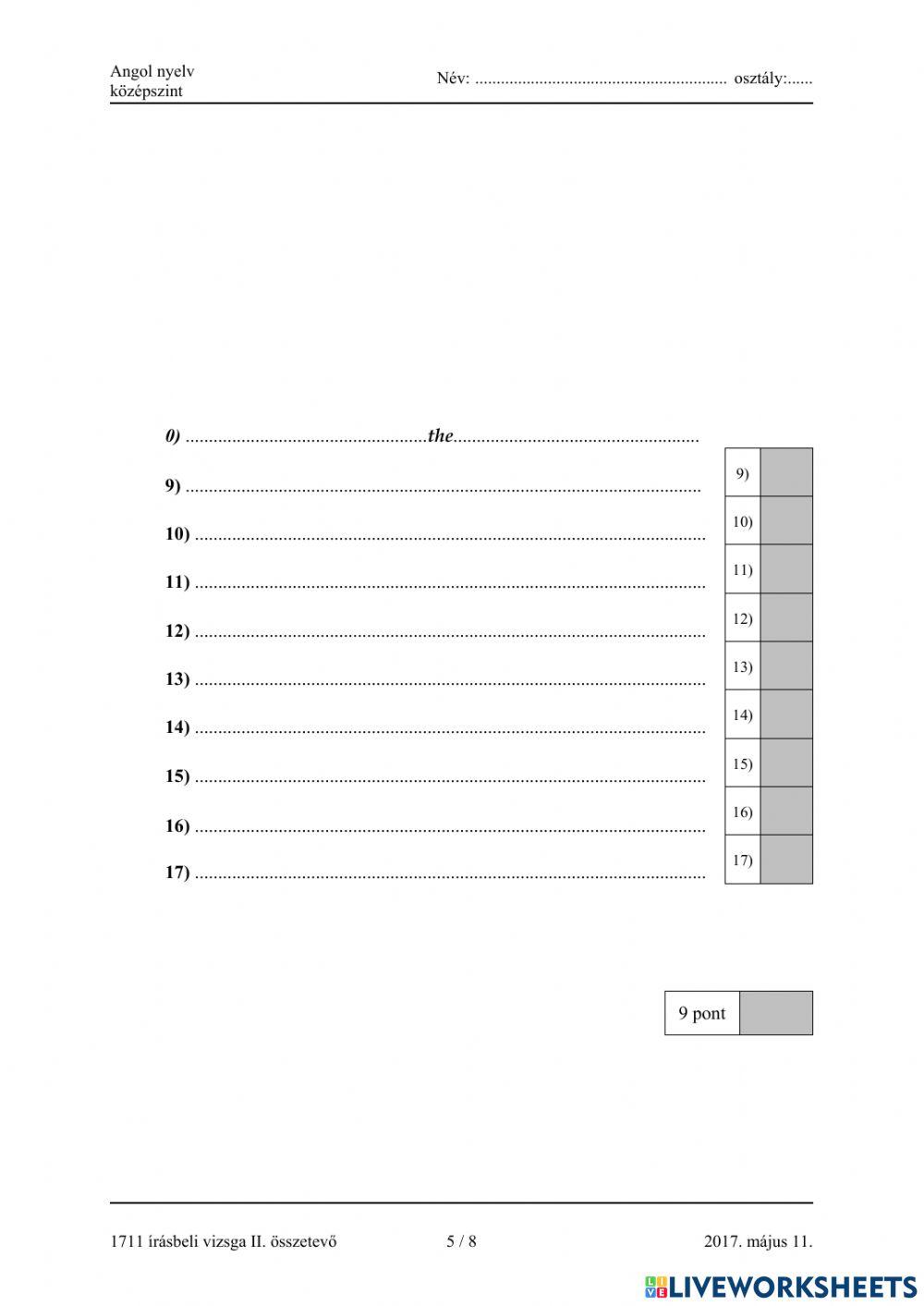 Érettségi 2017 május, nyelvhelyesség