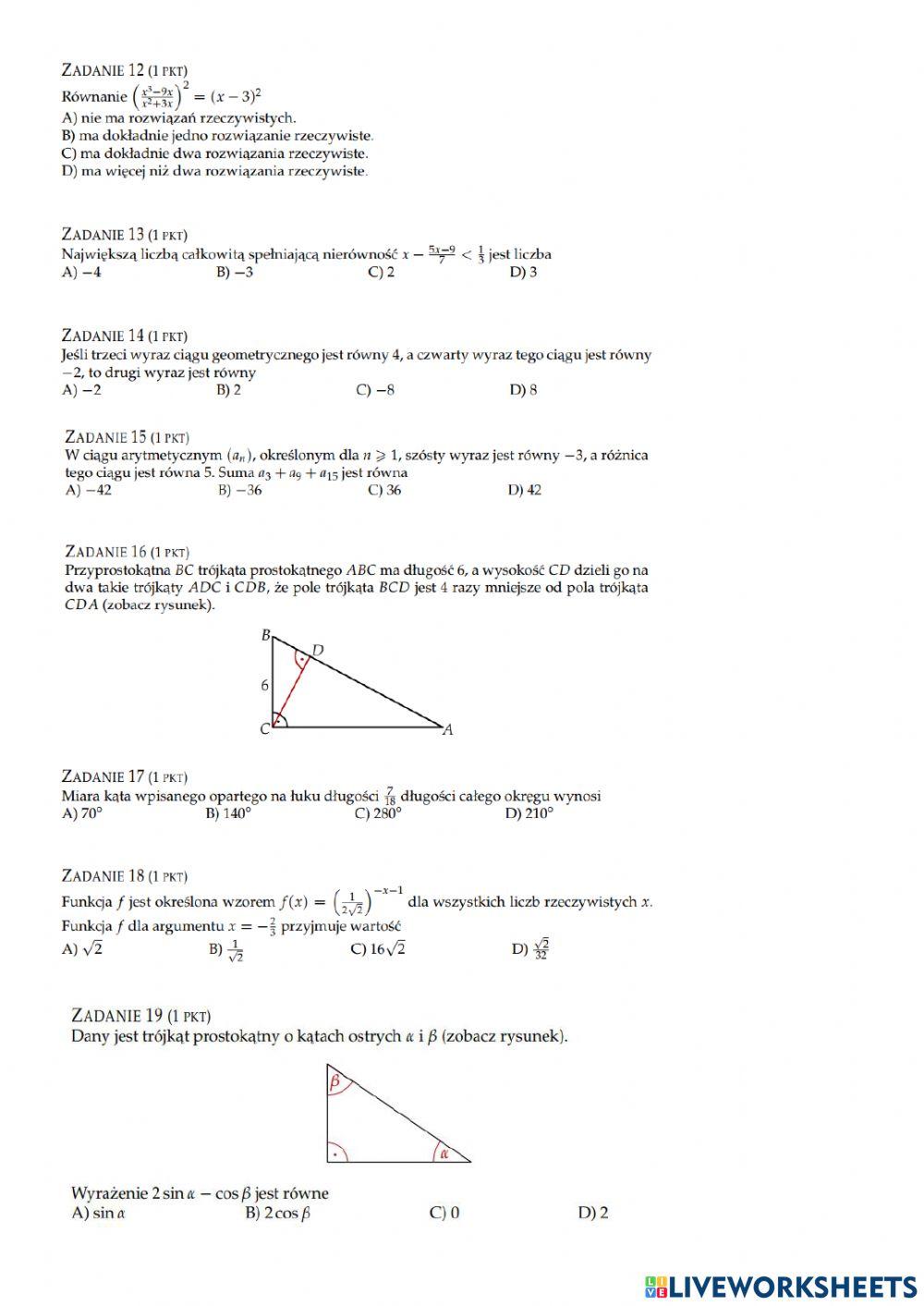 Matura podstawowa zadania zamknięte
