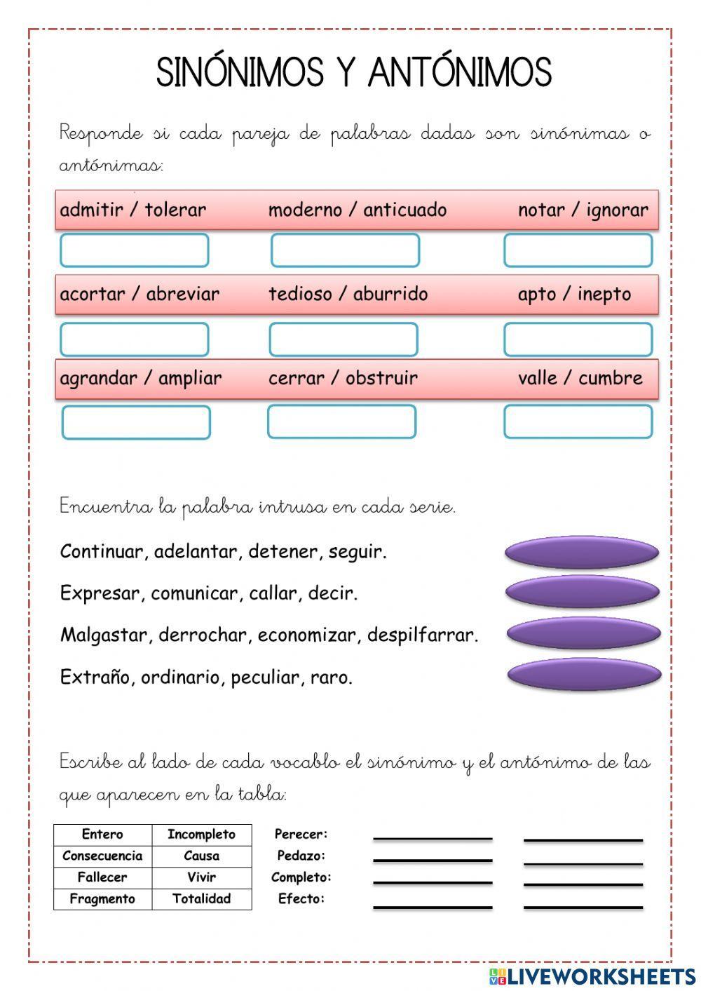 Sinónimos y antónimos