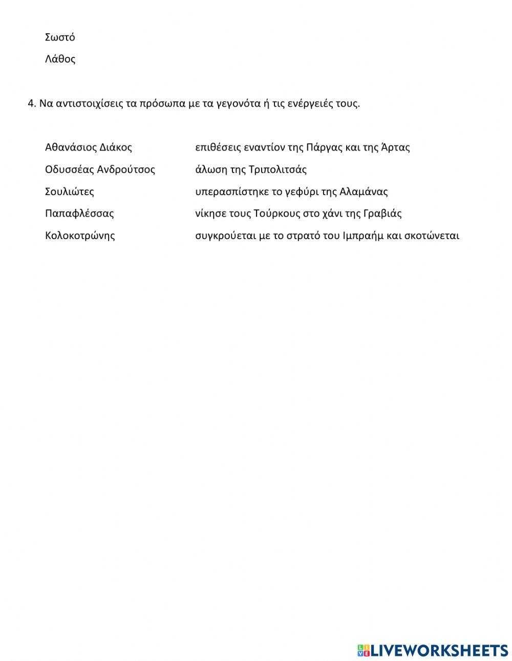 Τι γνωρίζω για την Επανάσταση του 1821