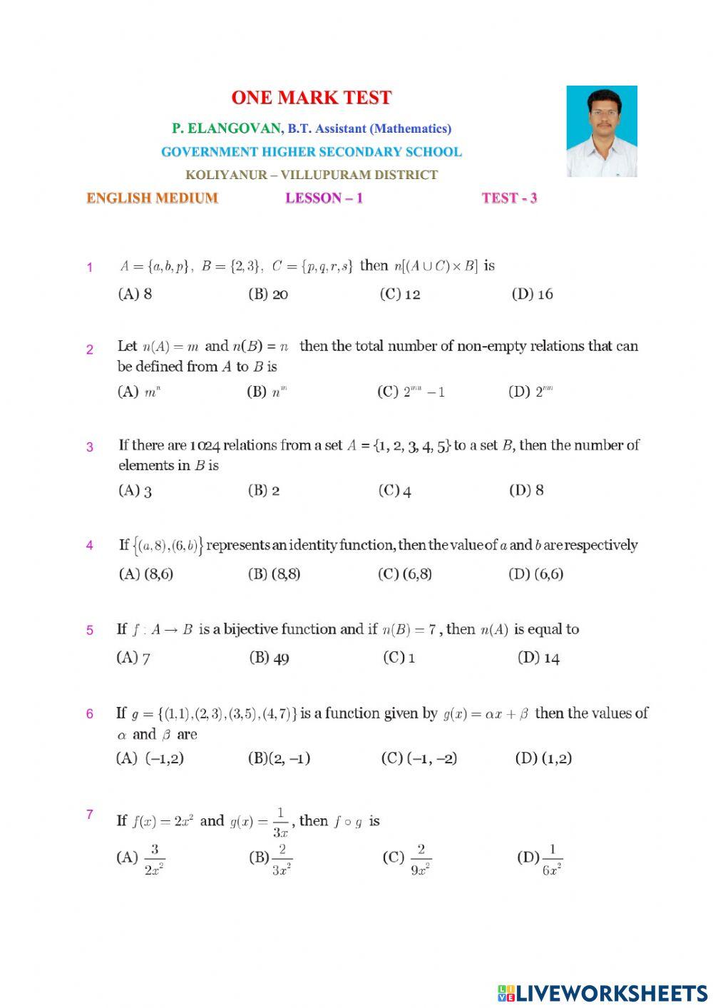Class 10 Maths English Medium Lesson1 Test3