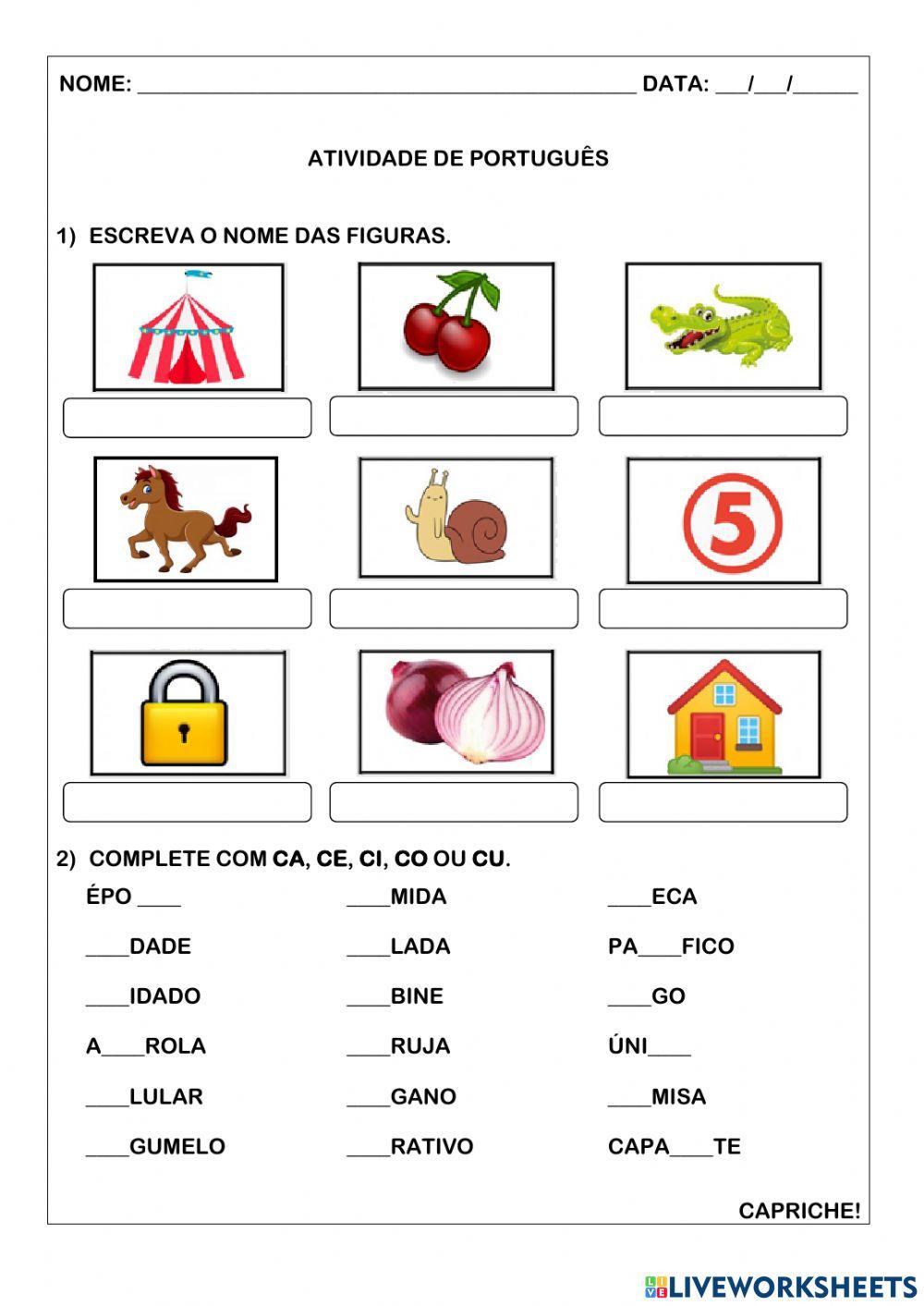 Palavras com ca, ce, ci, co ou cu