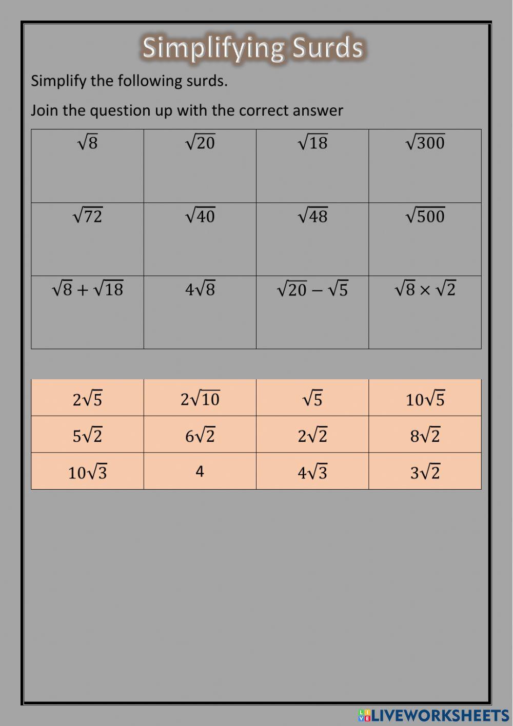 National 5 - Simplifying Surds