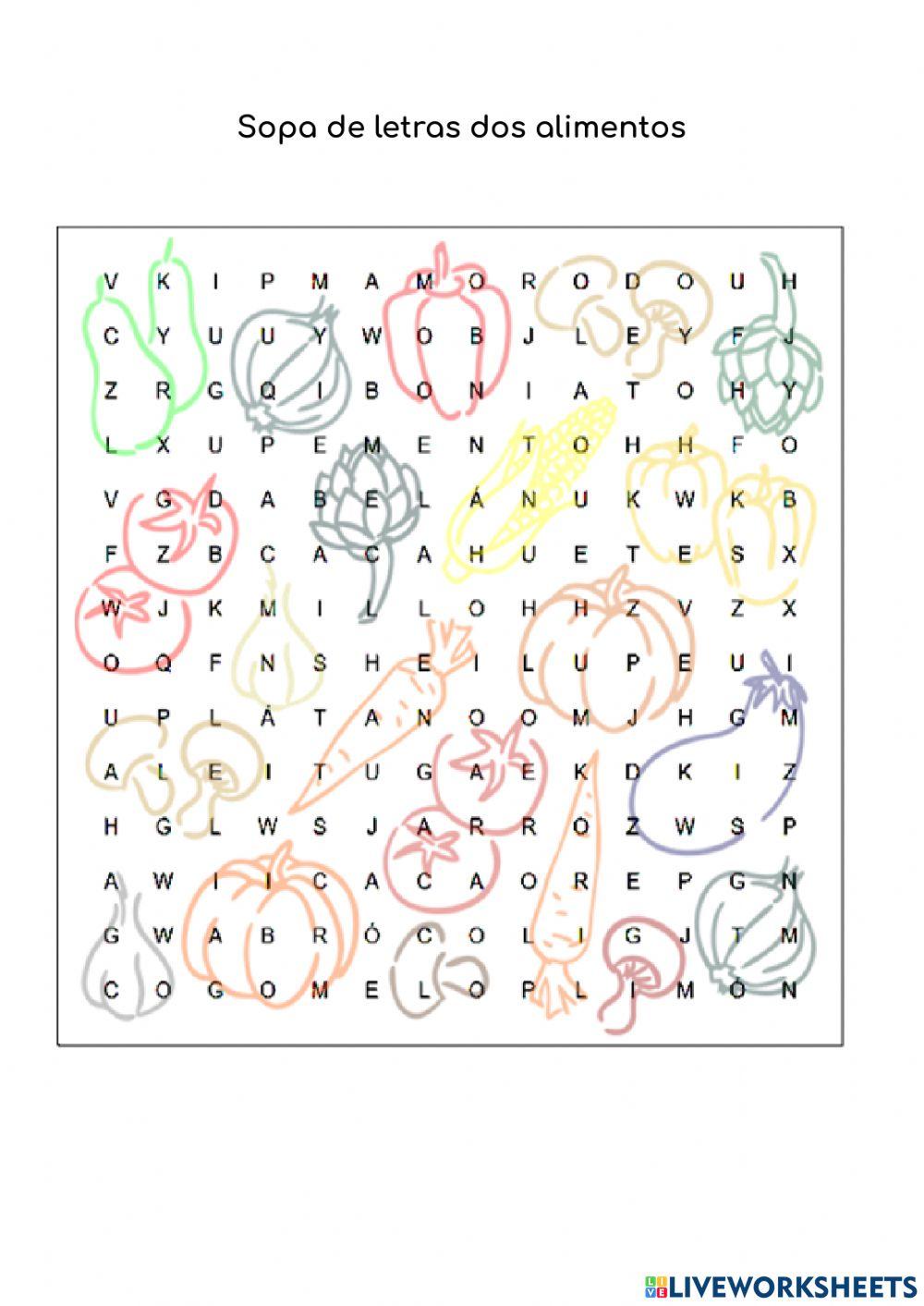 Sopa de letras dos alimentos
